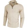 imagePJ PAUL JONES Mens Quarter Zip Sweaters Slim Fit Long Sleeve Casual Pullover Sweater Knit Textured Mock Neck Polo SweatersBeige