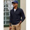 imagePJ PAUL JONES Mens Quarter Zip Sweaters Slim Fit Long Sleeve Casual Pullover Sweater Knit Textured Mock Neck Polo SweatersNavy Blue