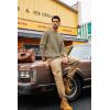 imagePJ PAUL JONES Mens Sweater Crewneck Cable Knit Pullover Sweater Casual Twist Textured SweatersKhaki