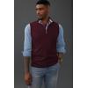 imagePJ PAUL JONES Mens Sweater Vest Quarter Zip Vest Sweater Stand Collar Contrast Stripes Pullover Knitwear VestDrak Red