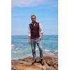 imagePJ PAUL JONES Mens Sweater Vest Quarter Zip Vest Sweater Stand Collar Contrast Stripes Pullover Knitwear VestDrak Red