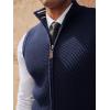 imagePJ PAUL JONES Mens Sweater Vests Slim Fit Twill Textured Full Zip Sleeveless Vests Casual OutwearNavy Blue