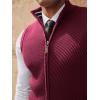 imagePJ PAUL JONES Mens Sweater Vests Slim Fit Twill Textured Full Zip Sleeveless Vests Casual OutwearWine Red
