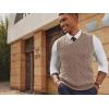 imagePJ PAUL JONES Mens Sweater Vests V Neck Cable Twist Knit Sleeveless Vests Casual Pullover SweaterApricot