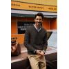 imagePJ PAUL JONES Mens V Neck Pullover Lightweight Wool Blend Long Sleeve Knit SweaterDark Khaki