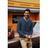 imagePJ PAUL JONES Mens V Neck Pullover Lightweight Wool Blend Long Sleeve Knit SweaterDenim Blue