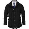 imagePJ PAUL JONES Mens Cardigan Sweaters Stand Collar Long Sleeve Cable Knit Button Down SweaterBlack