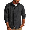 imagePJ PAUL JONES Mens Cardigan Sweaters Stand Collar Long Sleeve Cable Knit Button Down SweaterBlack Grey