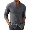 imagePJ PAUL JONES Mens Classic Fit LinenCotton Shirt Button Down Long Sleeve Casual Business ShirtsBlack
