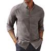 imagePJ PAUL JONES Mens Classic Fit LinenCotton Shirt Button Down Long Sleeve Casual Business ShirtsCoffee