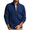 imagePJ PAUL JONES Mens Full Zipper Cardigan Casual Stand Collar Cardigan Sweater Ribbed Knit Long Sleeve SweaterRoyal Blue