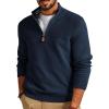 imagePJ PAUL JONES Mens Quarter Zip Sweater Slim Fit Casual Pullover Sweater Mock Neck Polo SweatersDark Blue