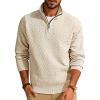 imagePJ PAUL JONES Mens Quarter Zip Sweaters Slim Fit Long Sleeve Casual Pullover Sweater Knit Textured Mock Neck Polo SweatersBeige