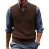 imagePJ PAUL JONES Mens Sweater Vest Wool Blended Knitted Vest Sweaters VNeck Sleeveless Pullover VestsCoffee