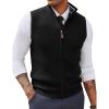 imagePJ PAUL JONES Mens Sweater Vests Slim Fit Twill Textured Full Zip Sleeveless Vests Casual OutwearBlack
