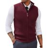 imagePJ PAUL JONES Mens Sweater Vests Slim Fit Twill Textured Full Zip Sleeveless Vests Casual OutwearWine Red