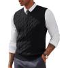 imagePJ PAUL JONES Mens Sweater Vests V Neck Cable Twist Knit Sleeveless Vests Casual Pullover SweaterBlack