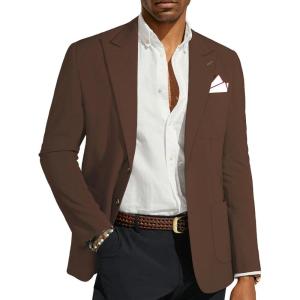 imagePJ PAUL JONES Mens Blazer Casual Sport Coats Regular Fit Two Button Suit Jacket Lightweight Sports JacketBrown With Square