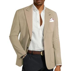 imagePJ PAUL JONES Mens Blazer Casual Sport Coats Regular Fit Two Button Suit Jacket Lightweight Sports JacketKhaki With Square
