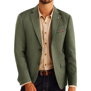 imagePJ PAUL JONES Mens Blazer Lightweight Sport Coats Casual Two Buttons Notched Lapel Suit Jacket with Removable BroochOlive Green