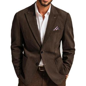 imagePJ PAUL JONES Mens Blazer Vintage Corduroy Jacket Formal Classic Two Buttons Sport CoatsCoffee