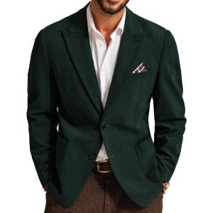 imagePJ PAUL JONES Mens Blazer Vintage Corduroy Jacket Formal Classic Two Buttons Sport CoatsDark Green