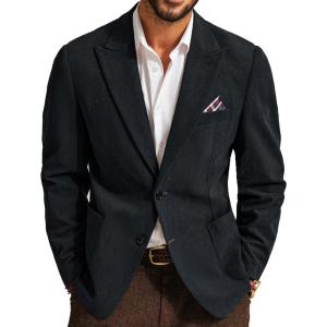 imagePJ PAUL JONES Mens Blazer Vintage Corduroy Jacket Formal Classic Two Buttons Sport CoatsDark Grey