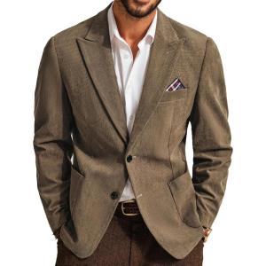 imagePJ PAUL JONES Mens Blazer Vintage Corduroy Jacket Formal Classic Two Buttons Sport CoatsKhaqi