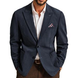 imagePJ PAUL JONES Mens Blazer Vintage Corduroy Jacket Formal Classic Two Buttons Sport CoatsNavy Blue