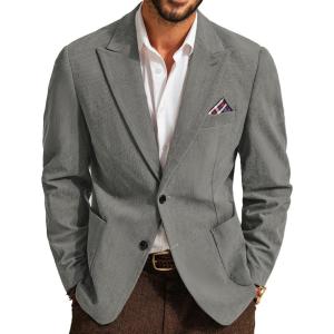 imagePJ PAUL JONES Mens Blazer Vintage Corduroy Jacket Formal Classic Two Buttons Sport CoatsSilver Gray