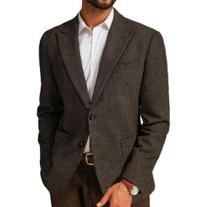 imagePJ PAUL JONES Mens Herringbone Blazer Vintage Tweed Wool Blend Sport Coat JacketCoffee32