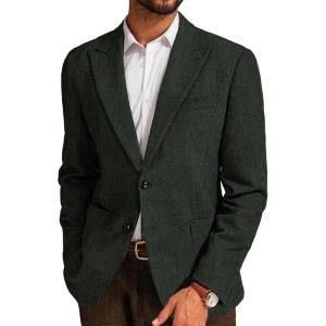imagePJ PAUL JONES Mens Herringbone Blazer Vintage Tweed Wool Blend Sport Coat JacketDark Green32