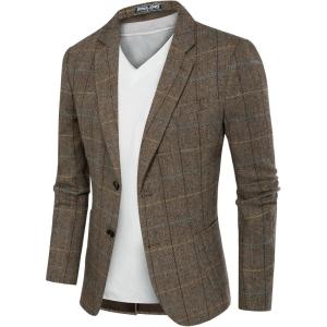 imagePJ PAUL JONES Mens Herringbone Tweed Blazer British Wool Blend Sport Coat JacketDark Brown