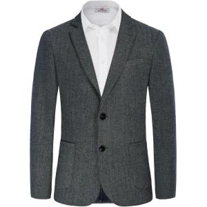 imagePJ PAUL JONES Mens Herringbone Tweed Blazer British Wool Blend Sport Coat JacketDark Bule2