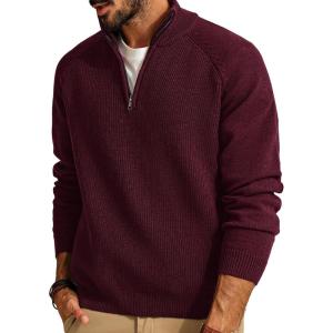 imagePJ PAUL JONES Mens Quarter Zip Pullover Sweater Turtleneck Raglan Long Sleeve SweatersBurgundy