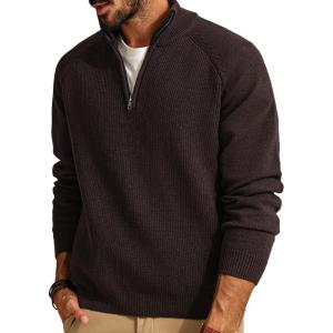 imagePJ PAUL JONES Mens Quarter Zip Pullover Sweater Turtleneck Raglan Long Sleeve SweatersCoffee