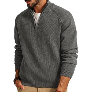 imagePJ PAUL JONES Mens Quarter Zip Pullover Sweater Turtleneck Raglan Long Sleeve SweatersDark Gray