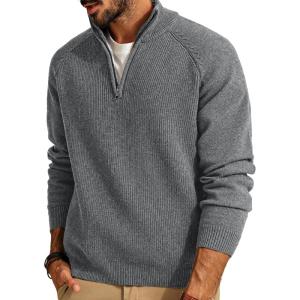 imagePJ PAUL JONES Mens Quarter Zip Pullover Sweater Turtleneck Raglan Long Sleeve SweatersLight Grey