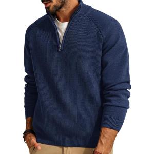 imagePJ PAUL JONES Mens Quarter Zip Pullover Sweater Turtleneck Raglan Long Sleeve SweatersRoyal Blue