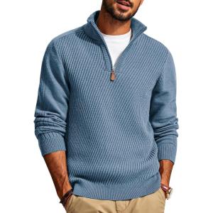 imagePJ PAUL JONES Mens Quarter Zip Pullover Sweaters Casual Slim Fit Knit Texture SweaterBlue Gray