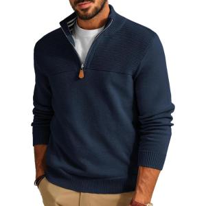 imagePJ PAUL JONES Mens Quarter Zip Sweater Slim Fit Casual Pullover Sweater Mock Neck Polo SweatersDark Blue