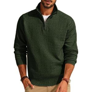 imagePJ PAUL JONES Mens Quarter Zip Sweaters Slim Fit Long Sleeve Casual Pullover Sweater Knit Textured Mock Neck Polo SweatersGreen