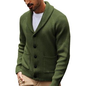 imagePJ PAUL JONES Mens Shawl Collar Cardigan Sweaters Knit Textured Sweater Button Down CardigansArmy Green