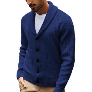 imagePJ PAUL JONES Mens Shawl Collar Cardigan Sweaters Knit Textured Sweater Button Down CardigansBlue