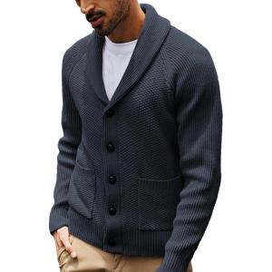 imagePJ PAUL JONES Mens Shawl Collar Cardigan Sweaters Knit Textured Sweater Button Down CardigansDblue Grey