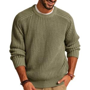 imagePJ PAUL JONES Mens Sweater Crewneck Knit Sweaters Casual Textured Pullover SweaterArmy Green