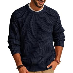 imagePJ PAUL JONES Mens Sweater Crewneck Knit Sweaters Casual Textured Pullover SweaterCharcoal Black