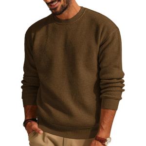 imagePJ PAUL JONES Mens Sweater Crewneck Knit Sweaters Casual Waffle Pullover Sweater for MenCoffee