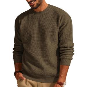 imagePJ PAUL JONES Mens Sweater Crewneck Knit Sweaters Casual Waffle Pullover Sweater for MenDark Brown