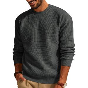 imagePJ PAUL JONES Mens Sweater Crewneck Knit Sweaters Casual Waffle Pullover Sweater for MenDark Gray
